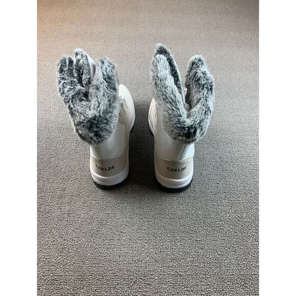 Earlde Women 40 Beige Gray Black Faux Fur Insulated Snow Boots Casual - Picture 4 of 9